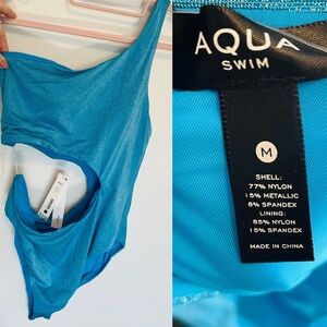Aqua Metallic Turquoise One-Shoulder Cutout Swimsuit